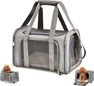 Транспортна сумка для кота/собаки з плечовим ременем, переноска для тварин до 7 кг, складна, дихаюча, сіра (45x30x30 см)