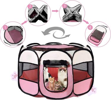 Клітка-бігове подвір'я для тварин BRIMOREA, 74x74x43 см, рожева. Підходить для собак, котів, кроликів та інших дрібних тварин, для дому та вулиці.