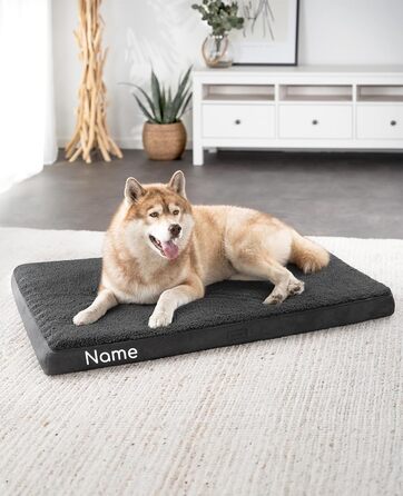 Ортопедичне ліжко для собак Lionto, 112x81x8 см, міцне, з м'яким плюшем, знімний та пральний чохол, водовідштовхувальне, для собак та котів, з нанесенням імені