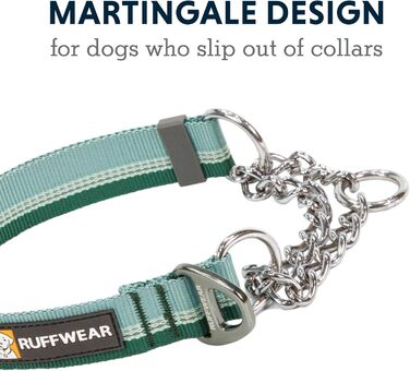 Нашийник для собак RUFFWEAR Chain Reaction, регульований, проти ривків, тренувальний, алюмінієве кільце, світловідбивний, зелений River Rock, 35-51 см