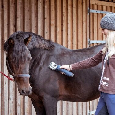 VOSS.farming profiCUT go: акумуляторна машинка для стрижки коней, 2 батареї, тиха, з лезами Aesculap, блакитна