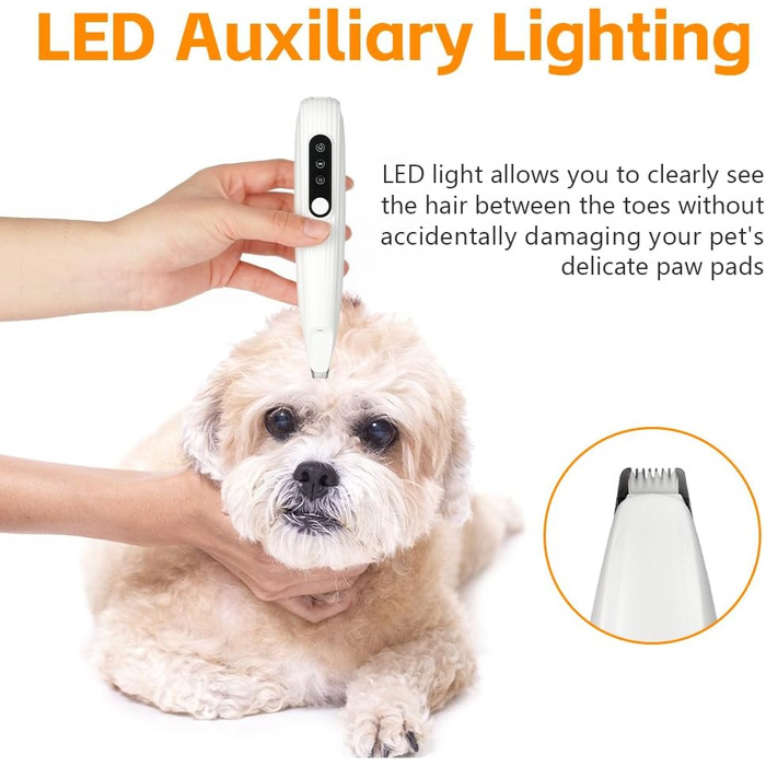 Триммер для собак OFFCUP: Безшумна машинка для стрижки лап, обличчя та вух з LED-підсвічуванням. Підходить для собак та котів. Акумуляторний триммер для догляду за тваринами.