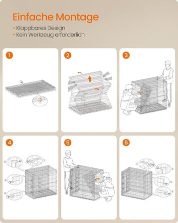 Клітка для собак Feandrea, розкладна, з 2 дверцятами, висувна миска, 122 x 74 x 114 см, XXL, чорна