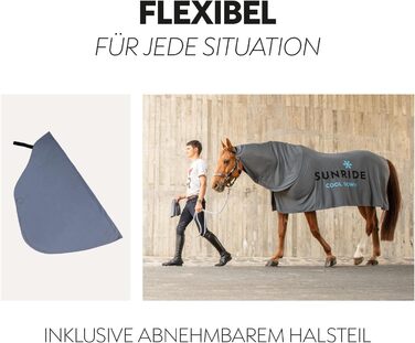 Охладна ковдра SUNRIDE для коней (Cool Down) 3-частинна - з накидкою на голову та тканиною - миттєвий охолоджуючий ефект завдяки випарній прохолоді - екологічна, проста у використанні - сіра (125 см)