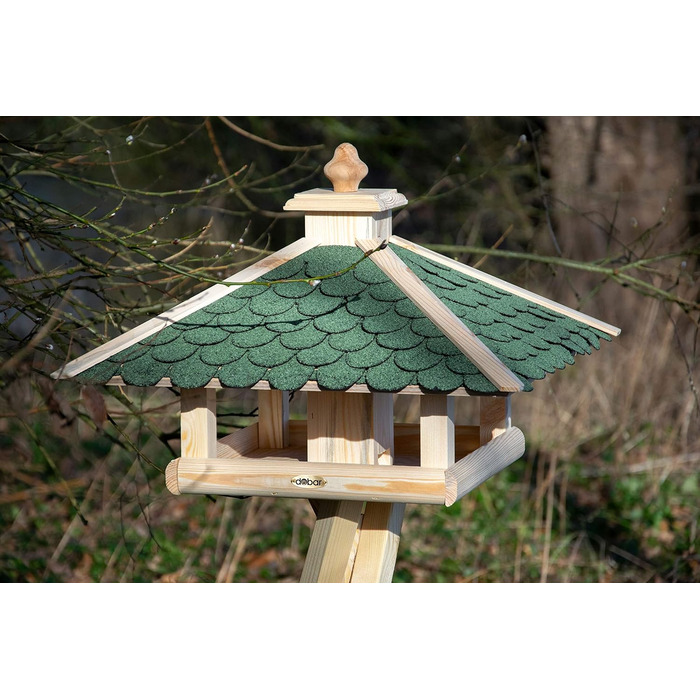 Кормушка для птахів Dobar® 44256e - дерев'яна годівниця для птахів з бітумним дахом, годівниця-вілла на ланцюжку, для саду/тераси/балкону, 39 x 39 x 30 см, зелений прямокутник