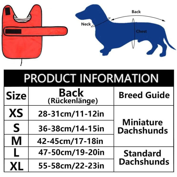 Водонепроникний дощовик для собак Geyecete, регульований, для такс, з світловідбиваючими елементами, червоний, S (довжина спини 36-38 см)