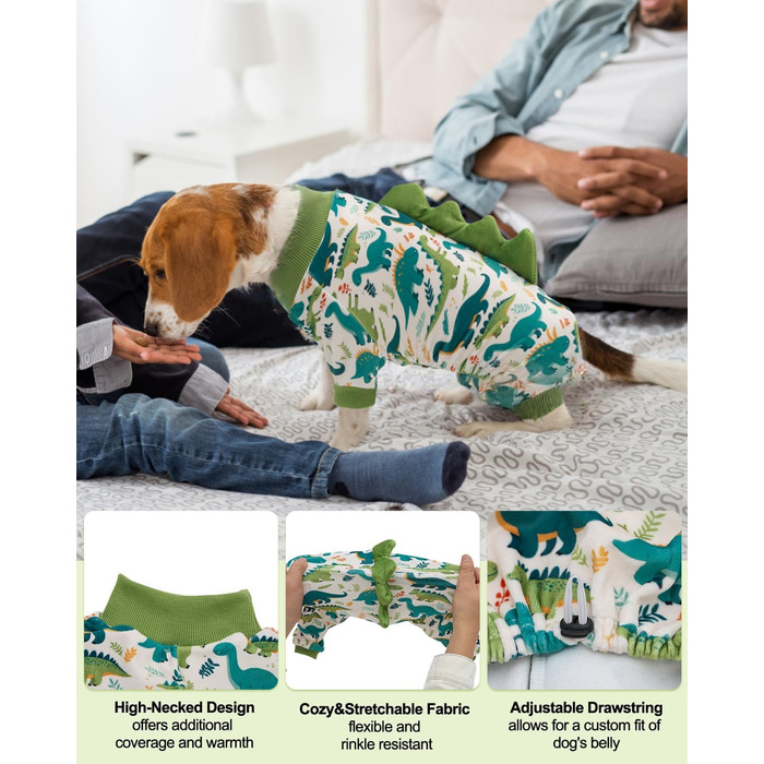 Піжама для собак CuteBone з динозавром, тепла та м'яка, для маленьких собак, теплий одяг для холодної погоди, COP01-DE (XS, Dinos#5)