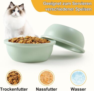 Набір мисок для котів GUUSII HOME (2 шт.) з кераміки, 360 мл, зелені, 14 см