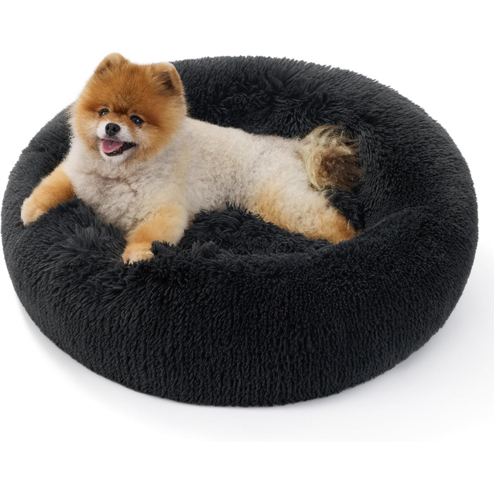 Кішечка БЕДСЮР: М'яке ліжко для котів Ø 60 см, зручний лежак для котів та маленьких собак, плюшеве кругле ліжко, темно-сірий колір, розмір 60x60x14 см