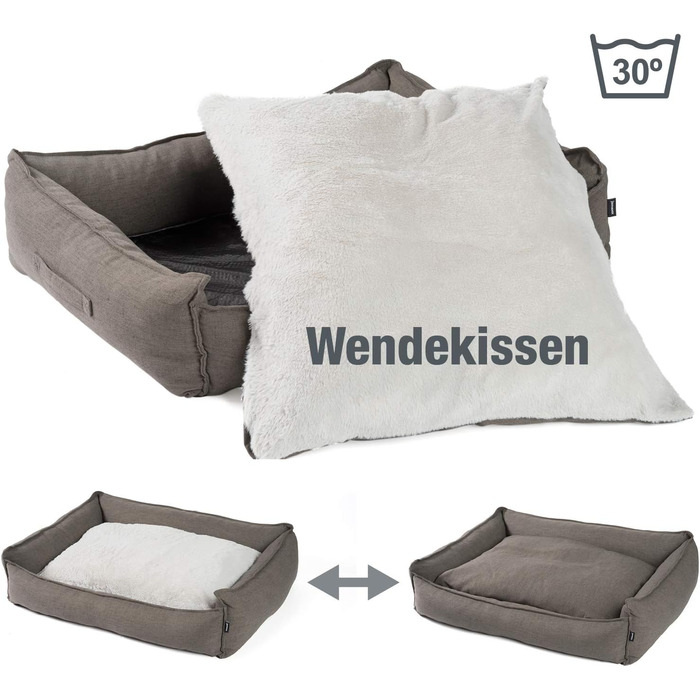 JAMAXX Преміум лежанка для собак з ортопедичним матрацом Memory Visco, знімний чохол, лежанка-кошик для собак S-XL (65x50 см, сірий)