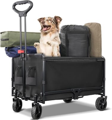 Складаний візок Bollerwagen 120L, до 120 кг з дощеміцким покриттям, тримачем для напоїв, світловідбиваючими смугами. Ідеальний для собак, покупок, кемпінгу, пляжу, транспортування та відпочинку на природі.