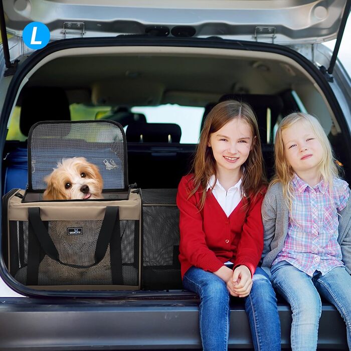 Розширювана переноска для домашніх тварин Wakytu для собак та котів, велика сумка для подорожей з 5 сітчастими вікнами (Коричнева, XXL)