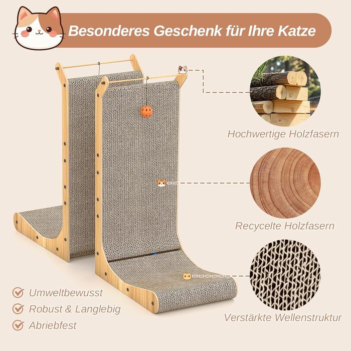 Кігтеточка для котів Dogat L-подібна, 68 см, з м'ячиком, захист меблів, картон