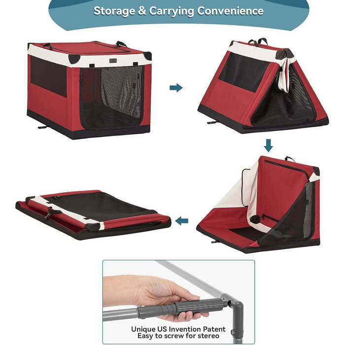 Транспортна переноска для собак Petsfit, велика, червона, розкладна, з міцної тканини та металевим каркасом