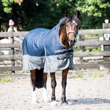 Regendecke eQuitack Winterdecke Turnout 100% Wasserdicht 600D з флісом Highneck, Navy/Grau, 165x165 см