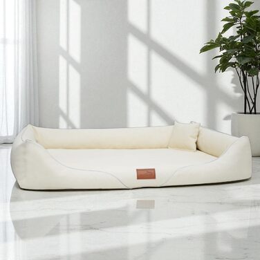 Ортопедичне ліжко для собак Tierlando® William Easy-Clean, розкішне ліжко-софа з екошкіри для алергіків з матрацом з Memory Foam, розмір: 90x75 см, колір: бежевий