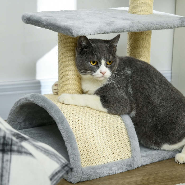 PawHut Cat Tree 72 см Котяча вежа з плюшевими кульками, стовбури з сизалю, платформа, кігтеточка Багатоярусна кігтеточка для кішок, лазіння по дереву, для середніх кішок, світло-сірий | Аосом