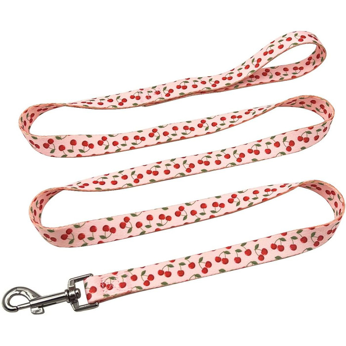 Нашийник та поводок для собак Olahibi з милим вишневим візерунком, поліестер, 1,5 м, для великих собак (L, рожева вишня) L комплект