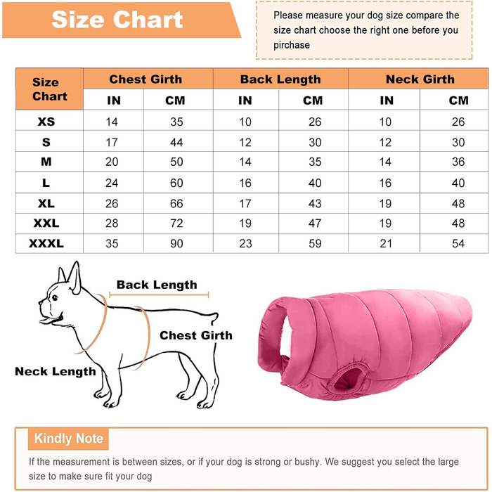 PETCUTE Тепла куртка для собак на зиму, водонепроникна жилетка для великих собак, зручна та стильна, для холодної погоди (XS, Рожевий)