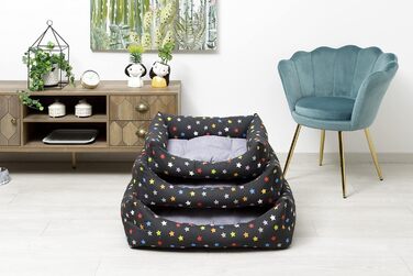 Ліжко для собак Baroni Home з двосторонньою подушкою, 70x85 см, кольорові зірки, прямокутне, лежак для домашніх тварин