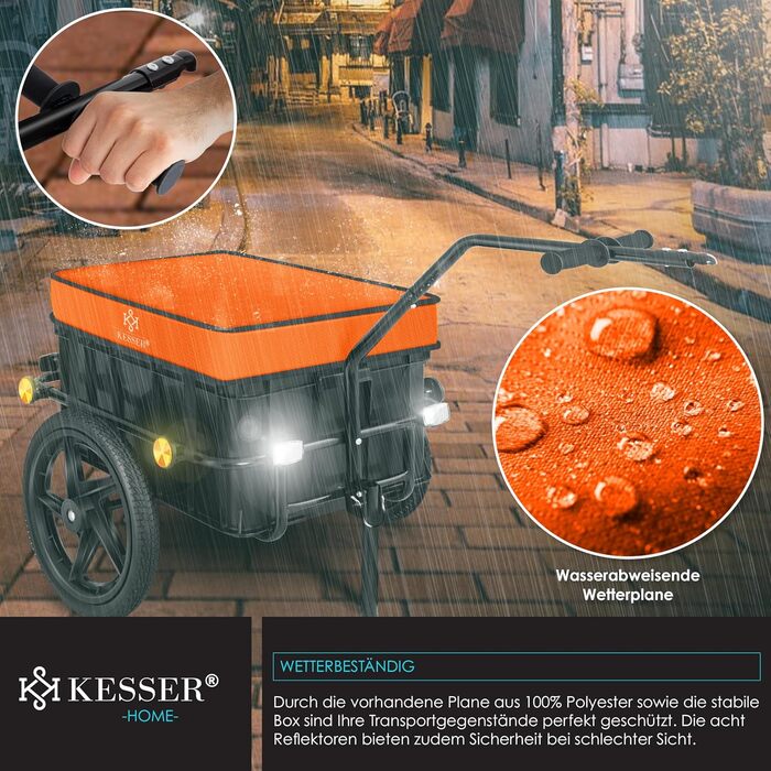 Причіп для велосипеда KESSER® з об'ємом 70 літрів, вантажний, для транспортування вантажів, сумісний з колесами 26-28 дюймів (Оранжевий)