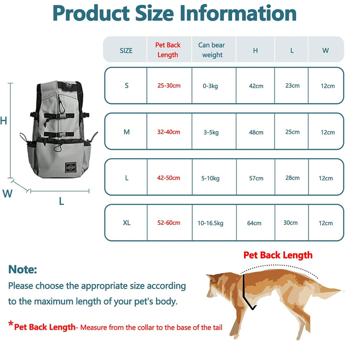 Рюкзак-переноска для собак Galatée, регульований, з вентиляцією, для походів, трекінгу та подорожей (S, чорний)