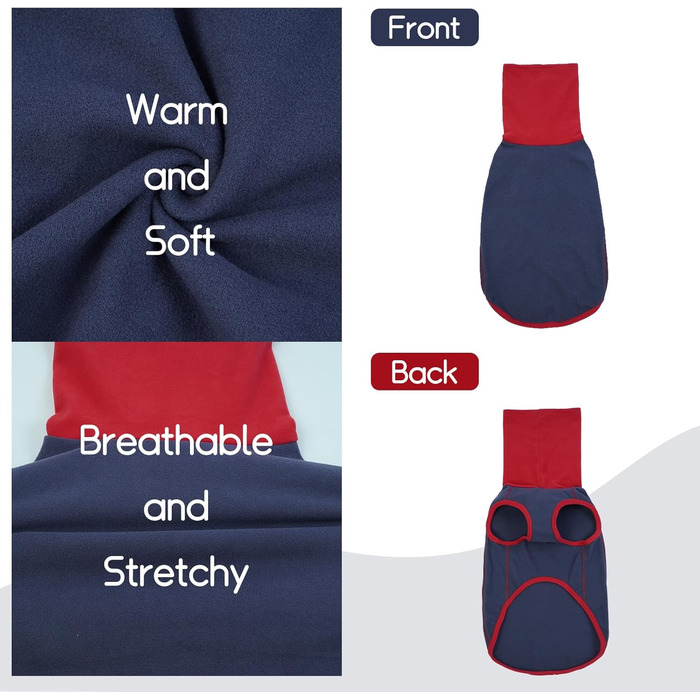 Пуловер для собак MHaustlie, теплий флісовий пуловер з коміром-гетром для маленьких собак, XXL, блакитний