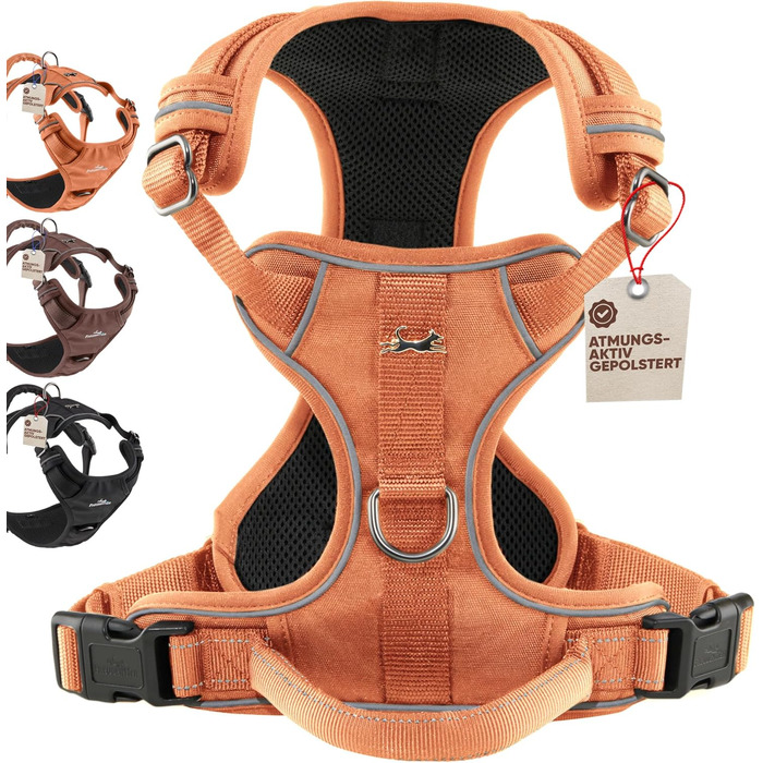 Шлейка для собак Freudentier з м'якою сітчастою підкладкою - максимальний комфорт, надійна фіксація та безпека - антирізний передній кілечко - нагрудник для великих, середніх та маленьких собак (Помаранчевий, L) L Помаранчевий