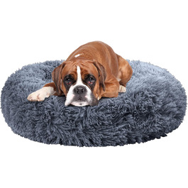Кругле плюшеве ліжко для собак та котів Fur & Bone, 60 см, темно-сірий, самонагріваючеся, з водонепроникною основою