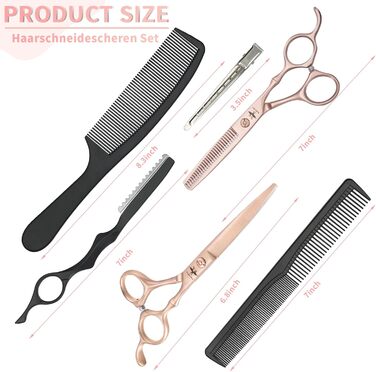 Набір професійних перукарських ножиць PURPLEBIRD (10 шт.) з нержавіючої сталі: перукарські та філірувальні ножиці для перукарів, барберів та початківців (рожеве золото)