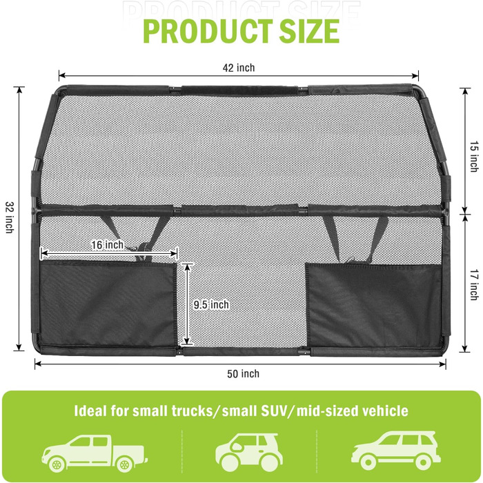 Бар'єр для собак у машину, 142.2 см, для позашляховиків, SUV, легкових авто, захист заднього сидіння, сітка-перегородка, зручна подорож