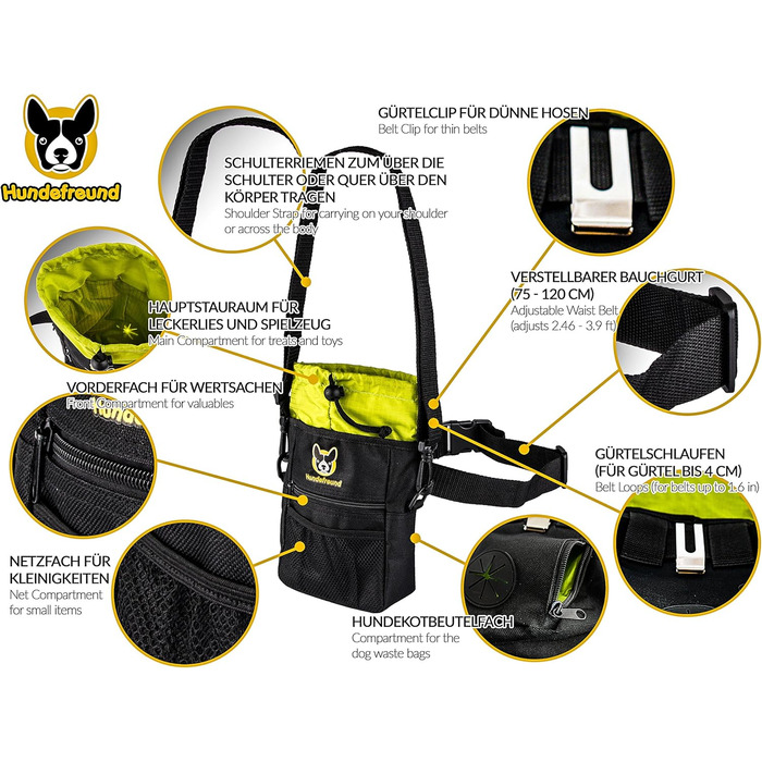 Сумка для корму для собак велика, 4-в-1 для тренувань | З бавовняним ремінцем, кліпсою та петлями | 4 відділення для ласощів (19x14x7 см)