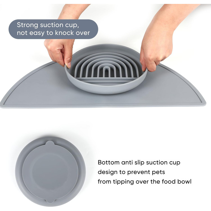 Силіконова миска для собак Slow Food, проти блювоти, не ковзає, сірого кольору