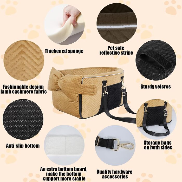 Автокрісло для собак - підставка для тварин у машину з ременем безпеки та м'яким подушками (колір: коричневий)