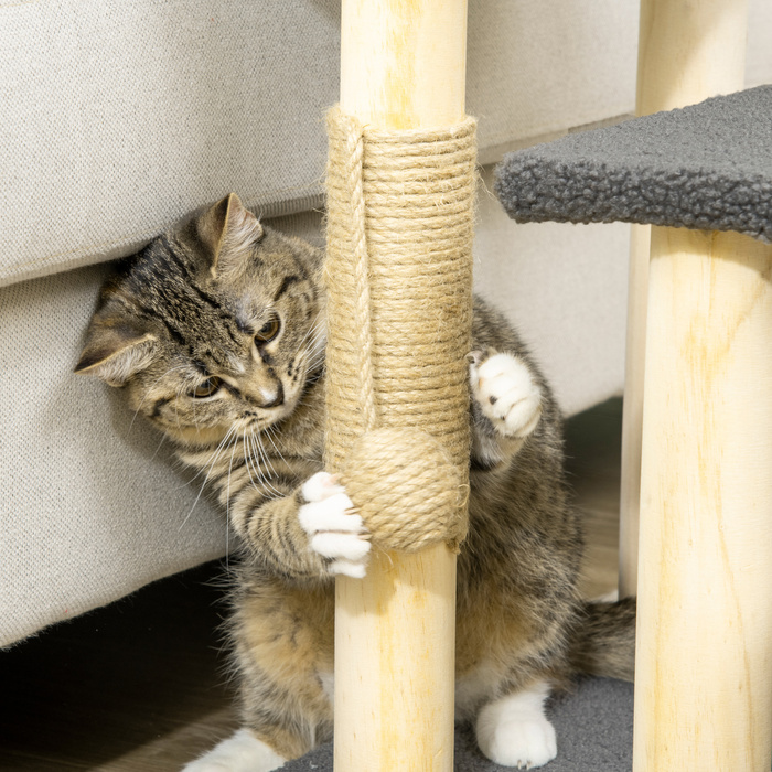PawHut 3 сходинки Cat Stairs 48H см Сходи для домашніх тварин з тедді тканиною для маленьких кішок сірого кольору, ідеально підходять для людей похилого віку та дрібних порід