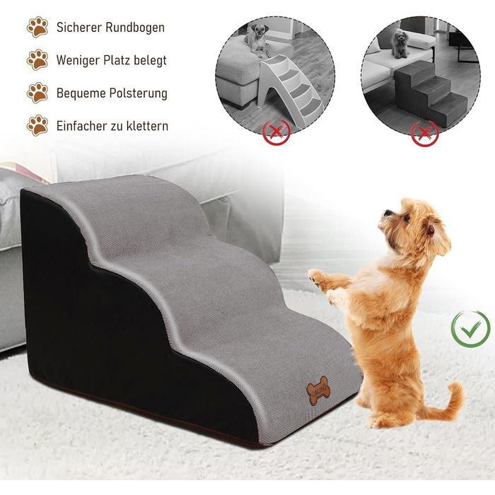 Сходинки для собак Caliyo, 2 сходинки, для маленьких собак та котів, 26 см, знімний чохол, неслизька підставка, для ліжка, дивану, авто (55×40×26см), сірий колір
