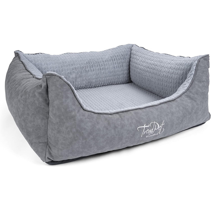 TrendPet VitaBed Style - ортопедичне ліжко для собак, штучна шкіра, плюшеве (100x90 см, сірий)