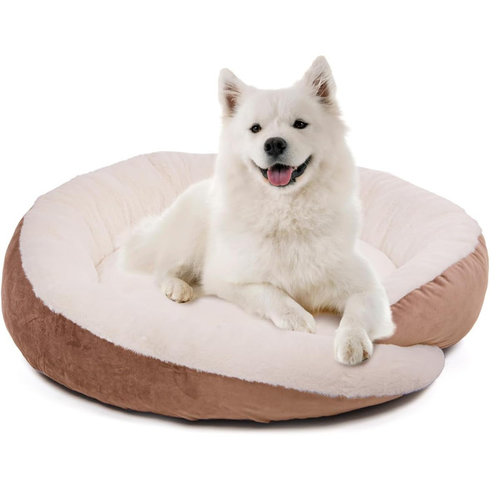 Кругле ліжко для собак Wallace & Jones Grace - зручне лежання для середніх собак | М'яке ліжко з бортиками, неслизьке | Колір коричнево-бежевий | Розмір M | 60 x 60 x 18 см