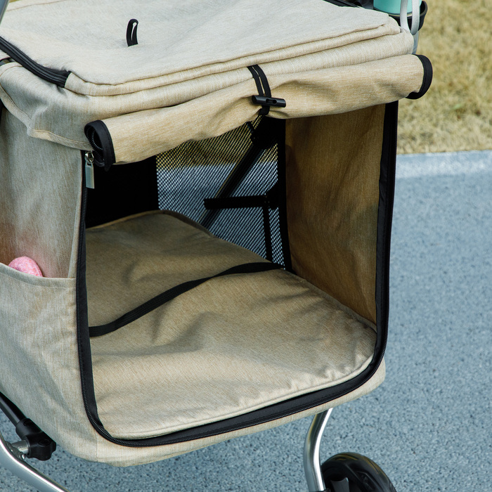 PawHut Коляска для собак Light Dog Buggy з алюмінію Складна для собак і кішок до 10 кг Кішка Баггі з подушками Вікна Двері Кошик для зберігання Котяча коляска Баггі Хакі | Аосом