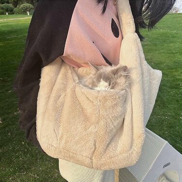 Трансформер для цуценят, плюшевий, теплий, для маленьких собак та котів, до 5 кг, м'який, зручний, звільняє руки, переноска для тварин, переноска для котів, переноска, широкий плечовий ремінь, портативна, бежевий