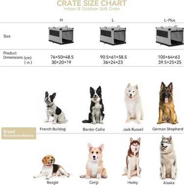 Складаний бокс для великих собак Petsfit, світло-сірий, L 91×61×59 см, міцна транспортна клітка з вентиляційною сіткою для дому та подорожей