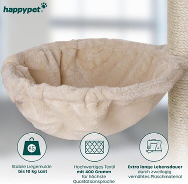 Високий килимок-дерево для котів HAPPYPET SAM 260 см, XXL, бежевий, для кількох котів, стійкі стовпи 8 см, лежанки, будиночки, аксесуари