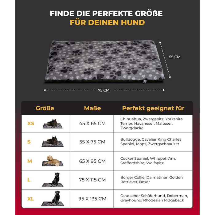 Килимок для собак S (55x75 см) – неслизький та затишний, з наповнювачем 3 см – ідеально для дивану, авто та переноски – дизайн 