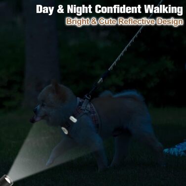 Шлейка та поводок для собак та котів BeautyzOO, м'яка сітчаста тканина, світловідбиваючі елементи, для цуценят та котів середніх та маленьких розмірів, в клітинку, XS/S, Бежевий (37-41 см обхват грудей)