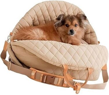 Міцна переноска для собак ZYHARUKO з кишенькою для зберігання, 3-сторонні кільця, неслизьке дно для авто, подорожей, дому, зручна переноска для собак (кремовий)