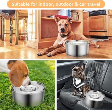 Велика миска для води для собак 3L, не протікає, з нержавіючої сталі, з неслизьким дном, для собак, миска для пиття