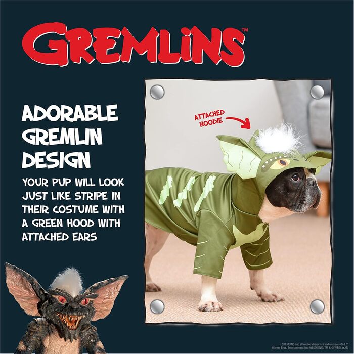 Костюм на Хелловін для собак Gremlins від Warner Bros, зелений, розмір M | Офіційний ліцензований товар