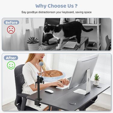 Крісло-гамак для кота Odoland - 360° обертання, регулювання висоти, м'яка лежанка для офісу, 2 знімні чохли, сірий колір