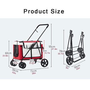 Легкий розкладний візок для дітей та маленьких собак – дихаючий візок для котів та собак – переноска для 2 тварин – портативний візок для домашніх тварин – система подорожей для цуценят та кошенят, червоний