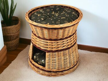 Кігтеточка-лежанка для котів та собак: кругла, з прутиків верби, 2 поверхи, з подушкою (47x47x45 см)